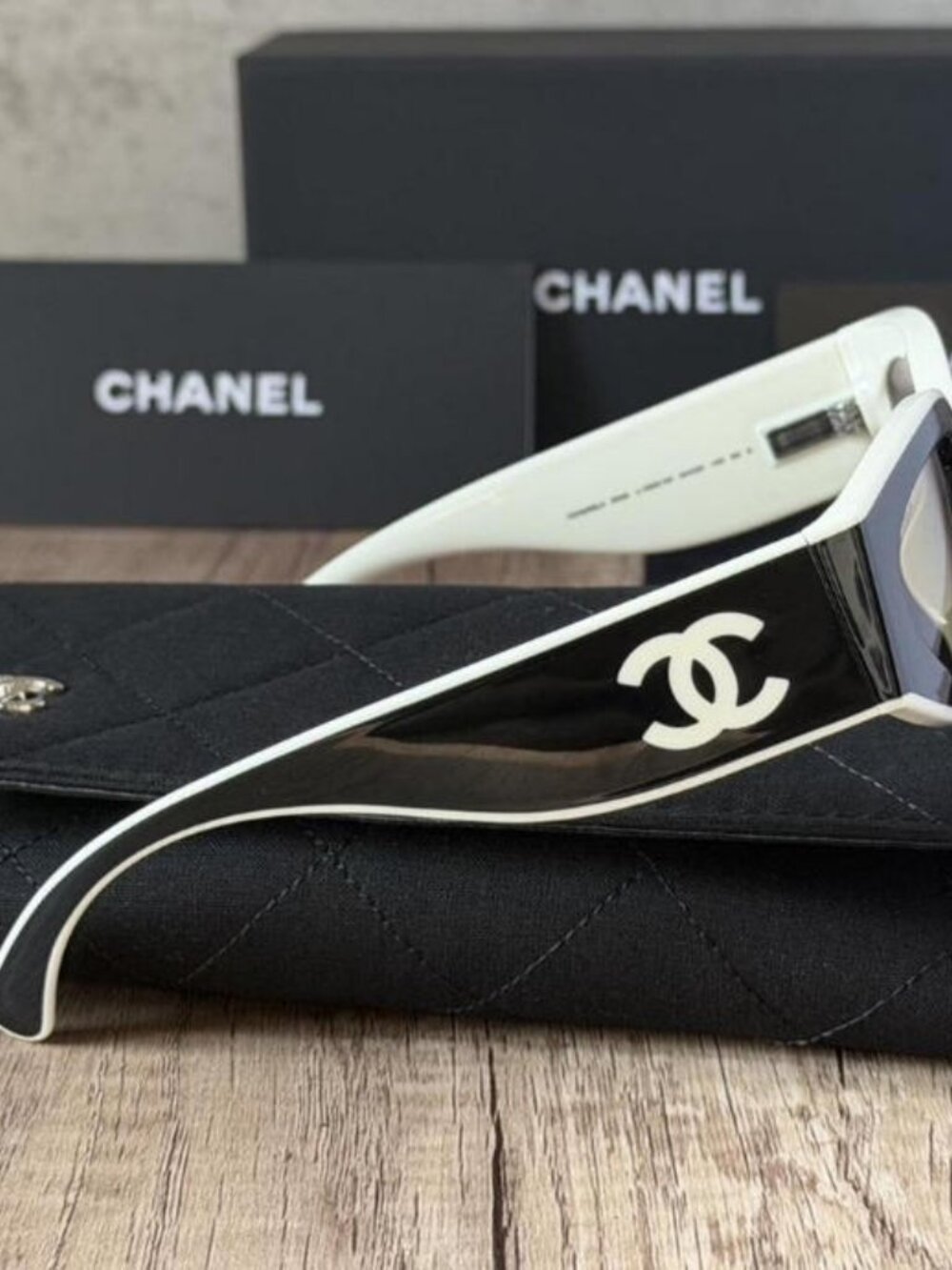 Chanel Black & White Cat Eye Sunglasses - Picture 5 of 7